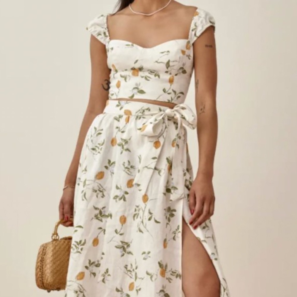 Reformation Clyde Linen Two Piece (citron) size 6